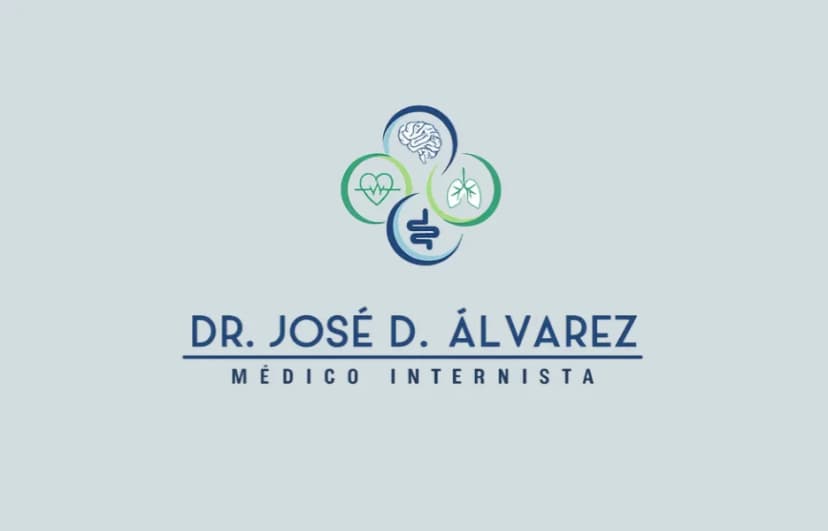Logotipo do Dr. José D. Álvarez com ícones de cérebro, coração, pulmões e símbolo médico